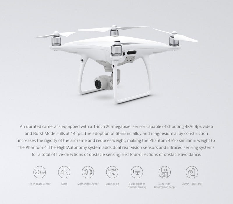 DJI Phantom 4 Pro Quadcopter Drone with Standard Remote Controller  CP.PT.000488